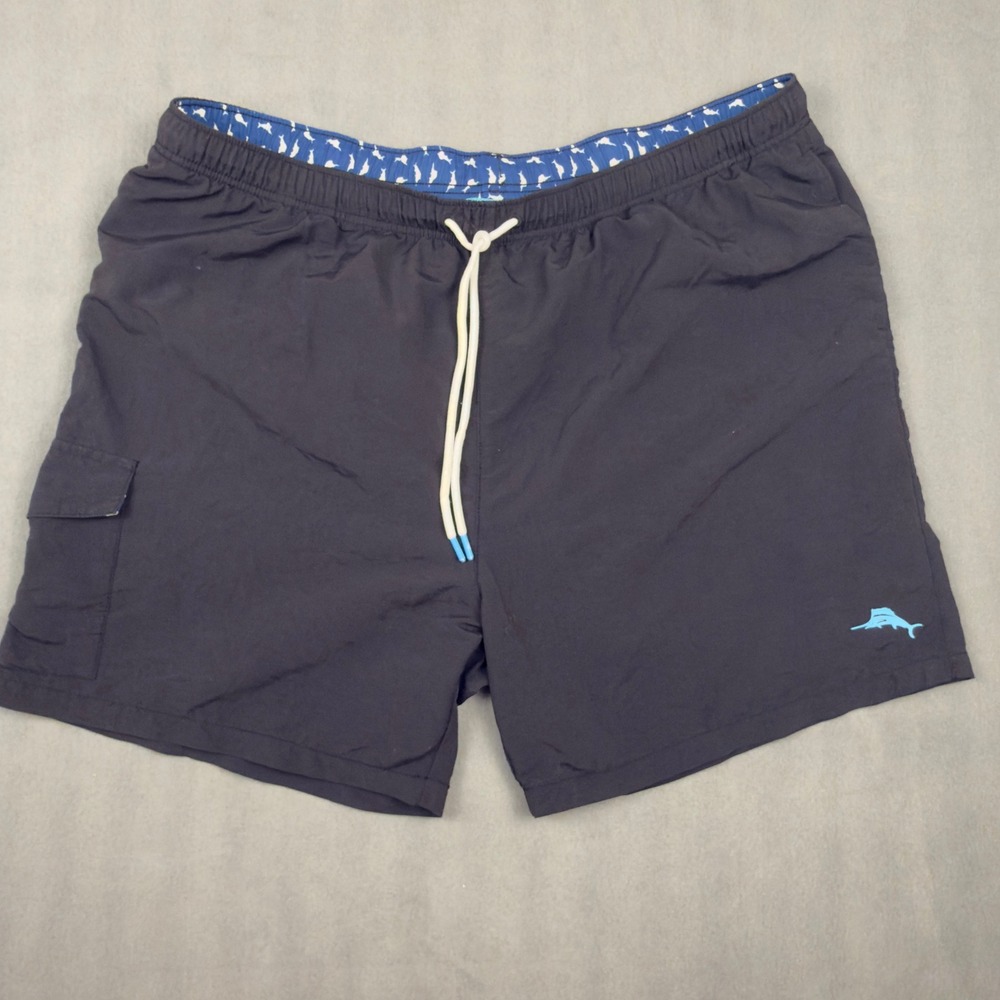 Tommy Bahama Mens Swim Trunks Black Cargo Pocket Mesh Lined XXL
